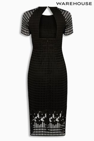 Black Warehouse Grid Lace Pencil Dress